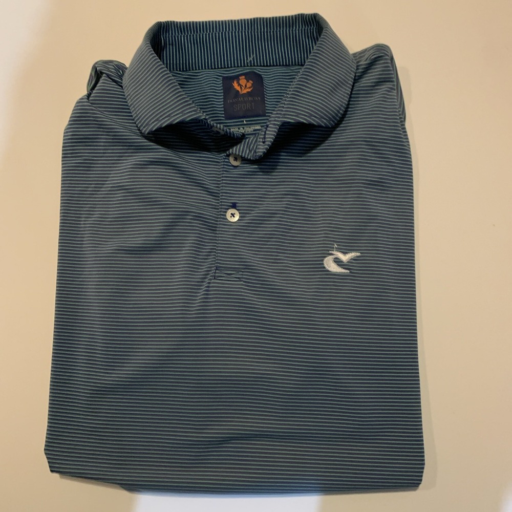 Donald Ross Sport 1/4 Button SS Stripe‎ Polo Green Blue Golf Shirt Men's L